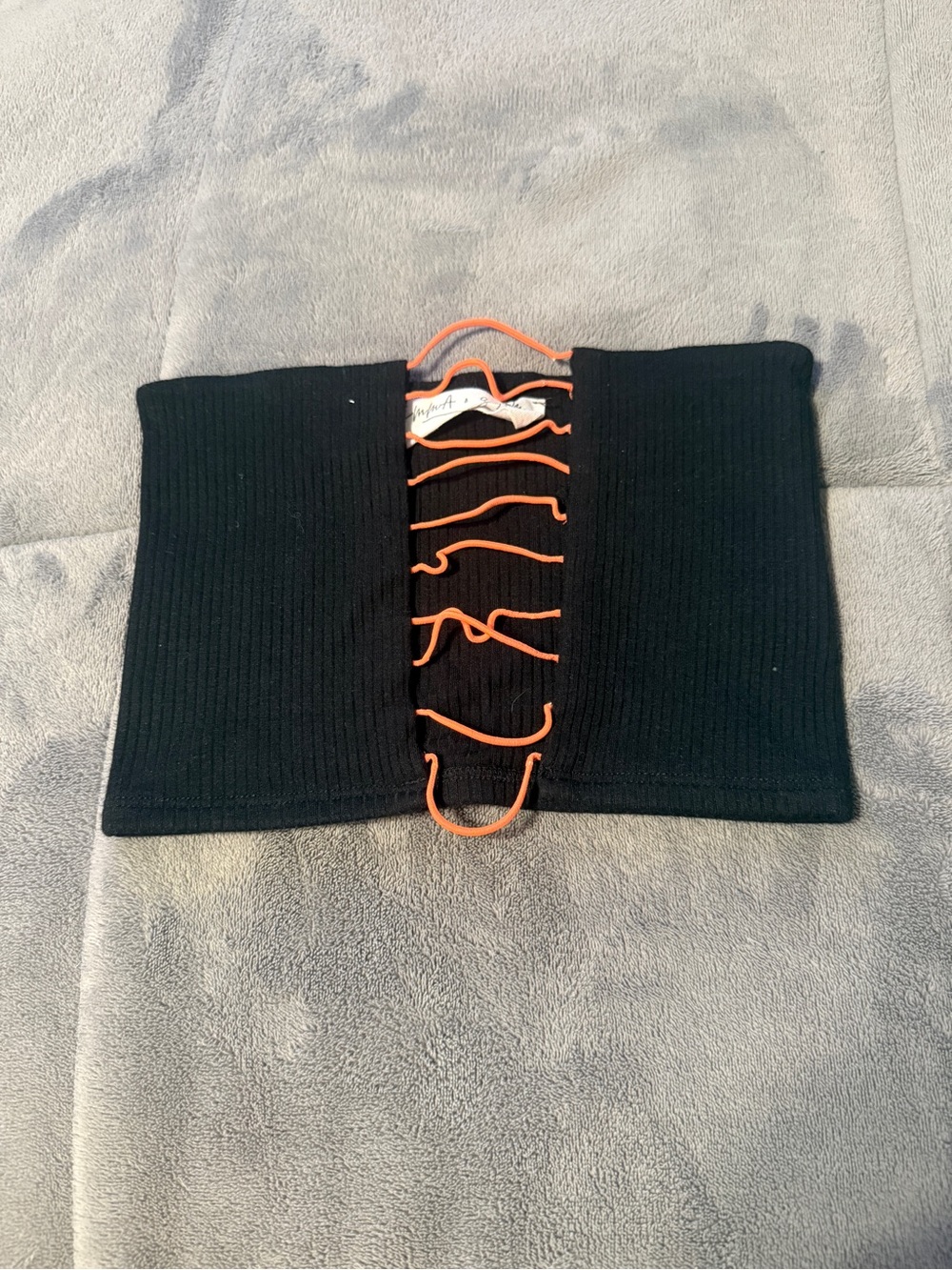 Emma & Sam Black Ribbed Tube Top with Orange Lace Ties